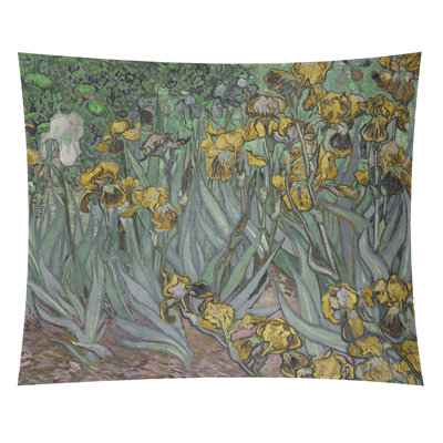 Van Gogh Irises Wall Tapestry – Indoor Botanical Accent in Yellow, Gray, and Green
