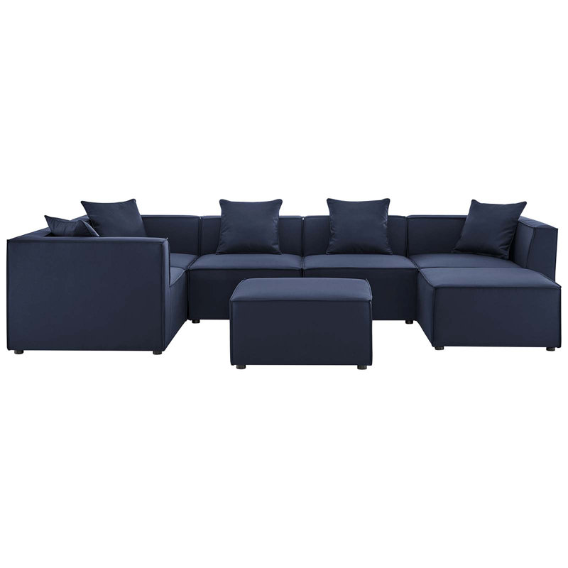 Saybrook Outdoor Patio Upholstered 7-Piece Sectional Sofa, Navy