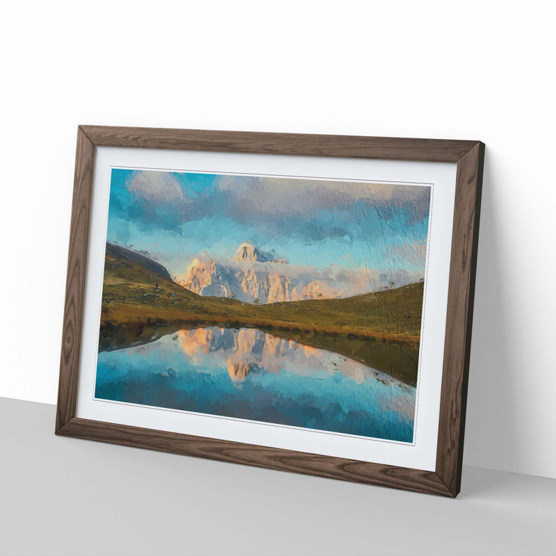 Lago delle Baste Mountain in Italy - Picture Frame Painting Print, 36cm H x 48cm W x 2cm D, Walnut Framed