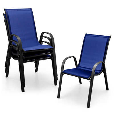 Ensemble de chaises de patio 4 pièces, chaises de salle à manger d'extérieur robustes et résistantes aux intempéries avec accoudoirs, support 330 lb, pour bord de piscine, jardin, terrasse, porche (bleu marine)