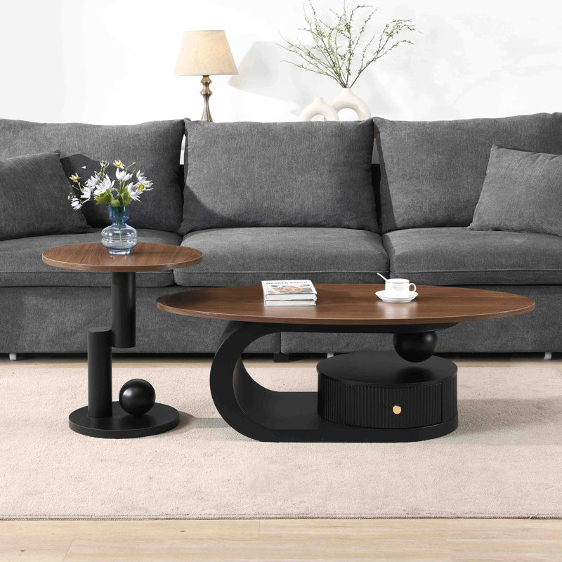 Ensemble de 2 tables basses gigognes, tables avec rangement, table basse et table d'appoint, Noir