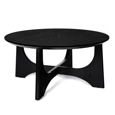 36" Round Coffee Table For Living Room, Black Wooden With Modern Design In Black, An Eye-catching And