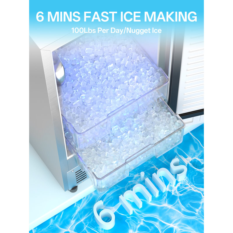 Coolski 15 In. 100lbs/24h Commercial Nugget Ice Maker In Silver, Bulit-in/freestanding, Auto-cleaning