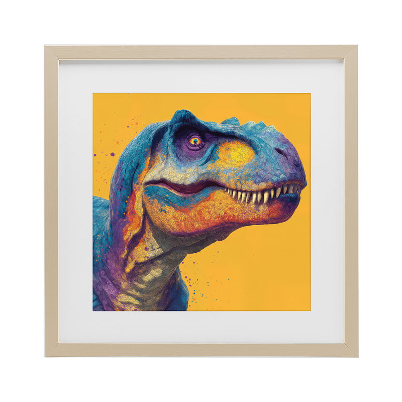 «Vibrant T-Rex Portrait», reproduction encadrée sous verre, conception de Wumples, H 16 po x l 16 po