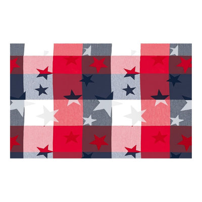 60" x 120" Patriotic Floral Flag Table Mat, Independence Day Home Party Scalloped Decor
