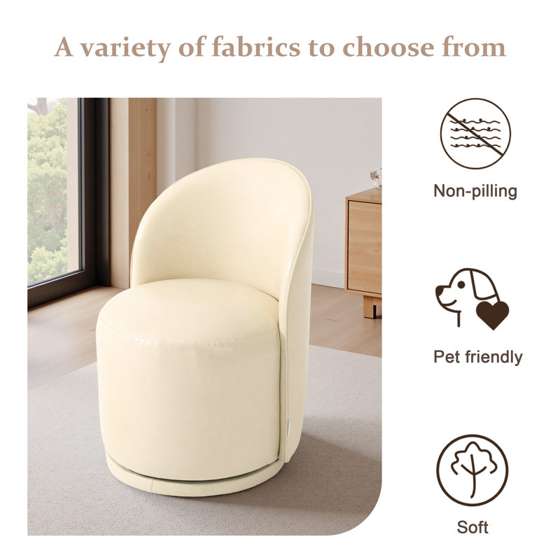 Chaise de salle à manger pivotante en polyuréthane sans accoudoirs, Crème, crème