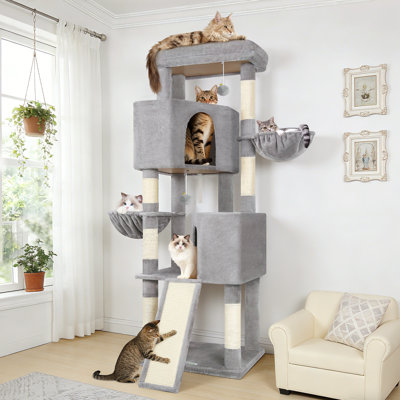 69" Cat Tree For Large Cats, Multi-level Cat Tower For 4+cats With 2 Condos, 2 Hammocks & Sisal Posts, Mainecoon Playground, Easy Assembly Space-saving Cat Treesmall Corner