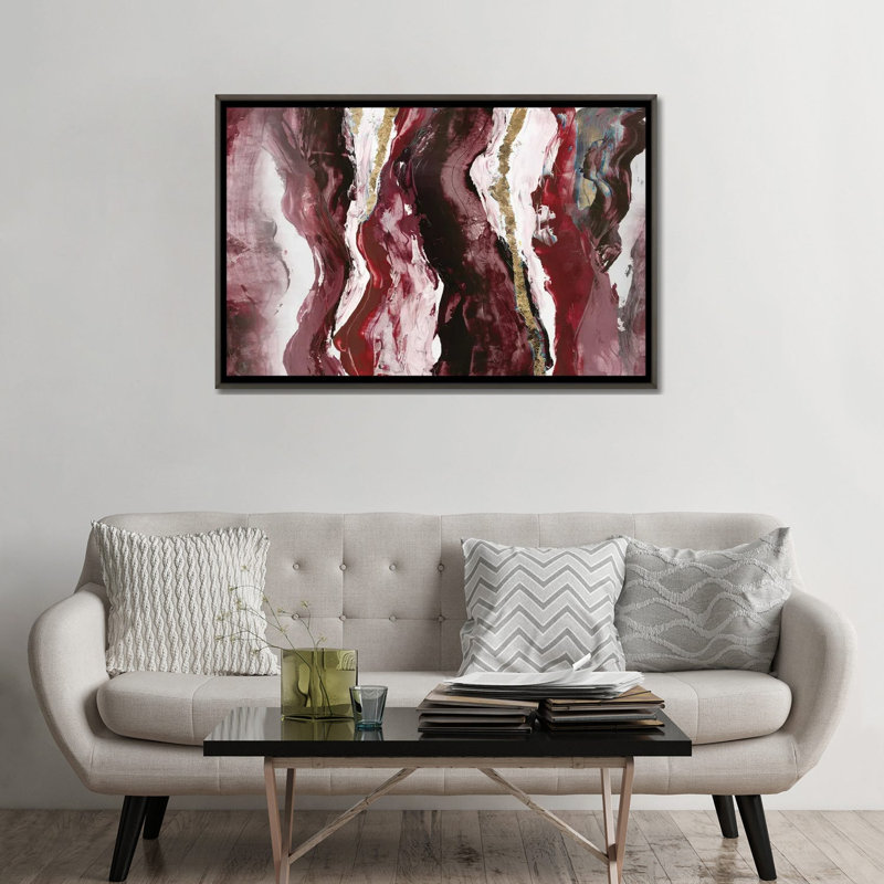 Effectus II, Rouge, Toile avec cadre flottant foncé en bois rustique, H 32 po x l 48 po