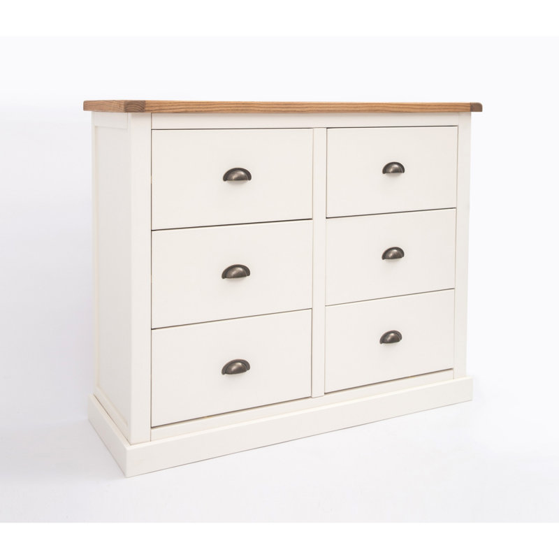 6 Drawer 110cm W Double Dresser, Off White