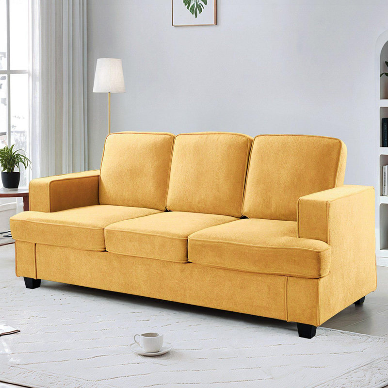 Soft upholstery cushion back Sofa, Mustard Yellow Velvet