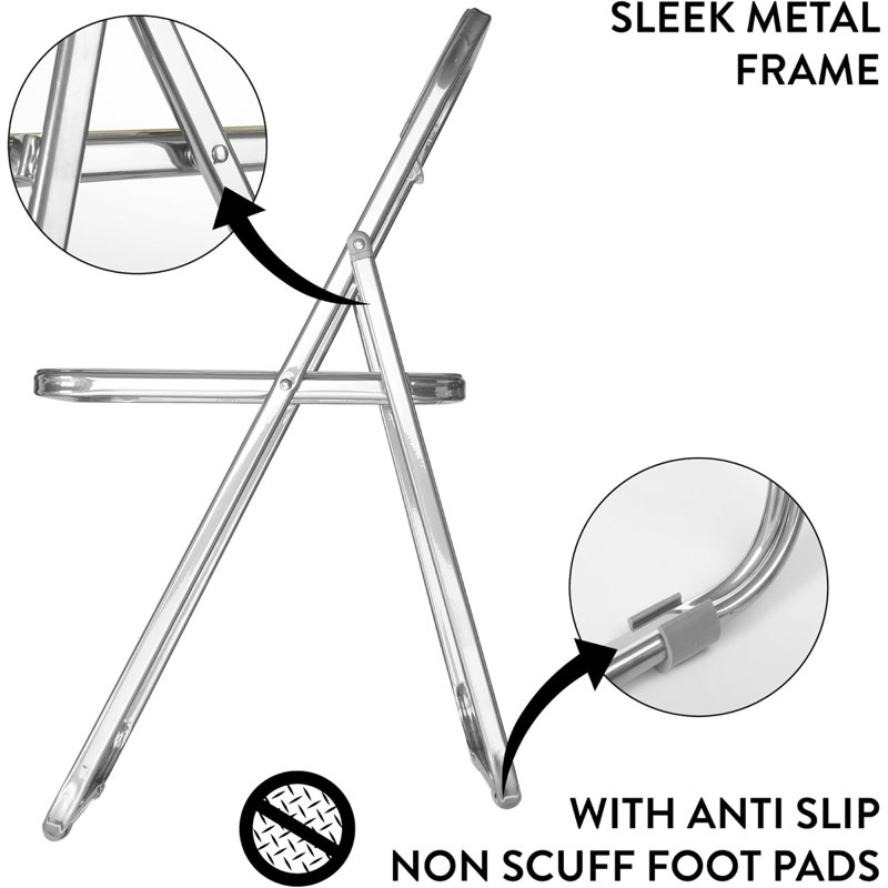 Chaise pliante en acrylique transparent avec structure chromée, Clair