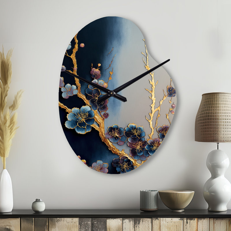 Horloge murale en forme de fleur de cerisier bleu II - Bonsai, Petit