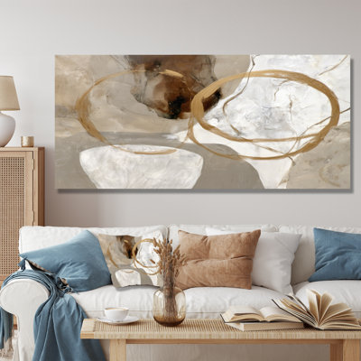 Gold White Abstract Modern Shapes - Abstract Shapes Canvas Print Wall Art, Gold Modern Wall Decor