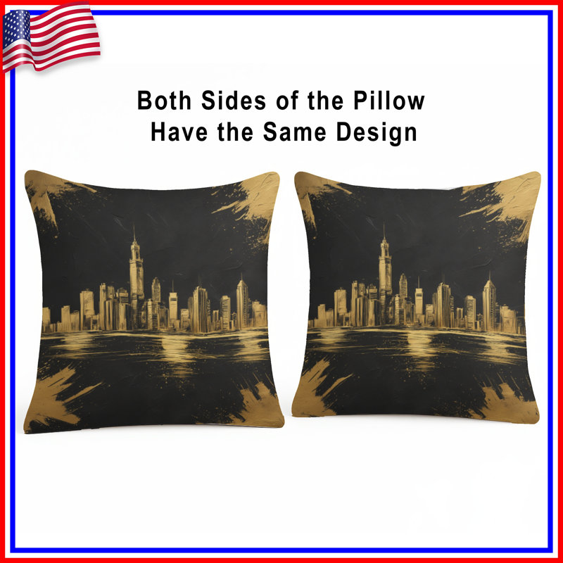 Coussins Golden City Skyline, 14 X 14 pouces