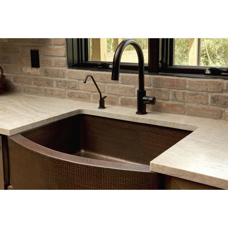 33" Hammered Copper Rounded Apron Front Single Basin Kitchen Sink
