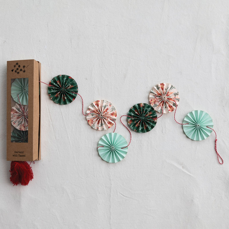 Guirlande en papier recyclé à la main avec pampille en coton
