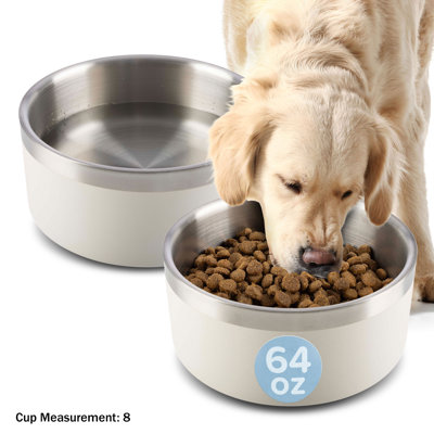 PETMAKER Stainless Steel Dog Bowls - Food and Water Bowls for Dogs and Cats - 2 Non Slip Metal Pet Dishes - cream