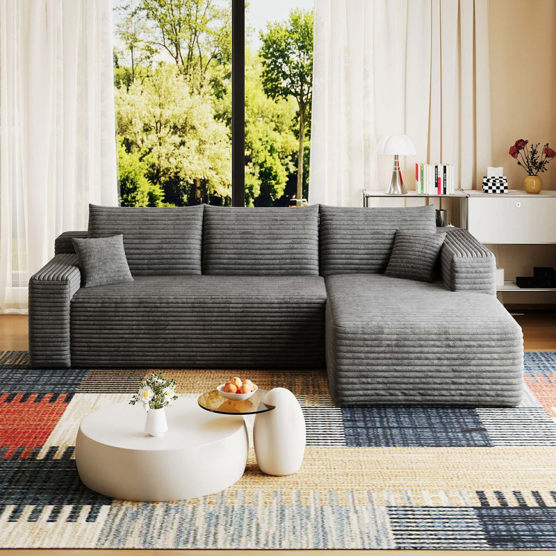 Canapé modulaire Cloud avec tissu velours côtelé Cloud, Dark Grey Corduroy, Right Hand Facing