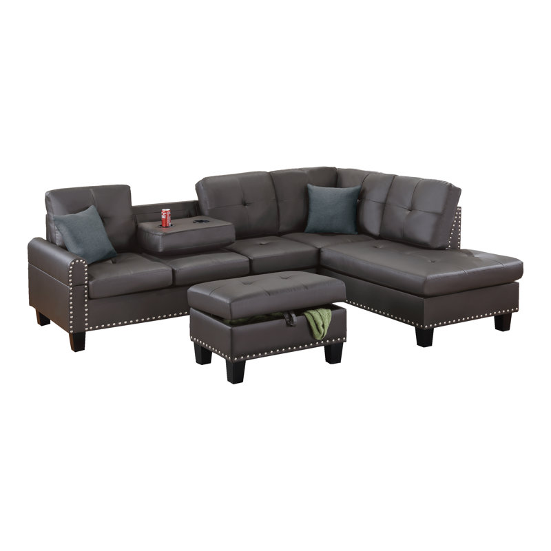 Adwell 3 - Piece Sectional Set, Espresso Faux Leather