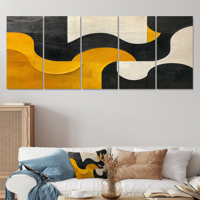 Curstyn - formes abstraites, art mural moderne sur toile, H 32 po x l 80 po, 5