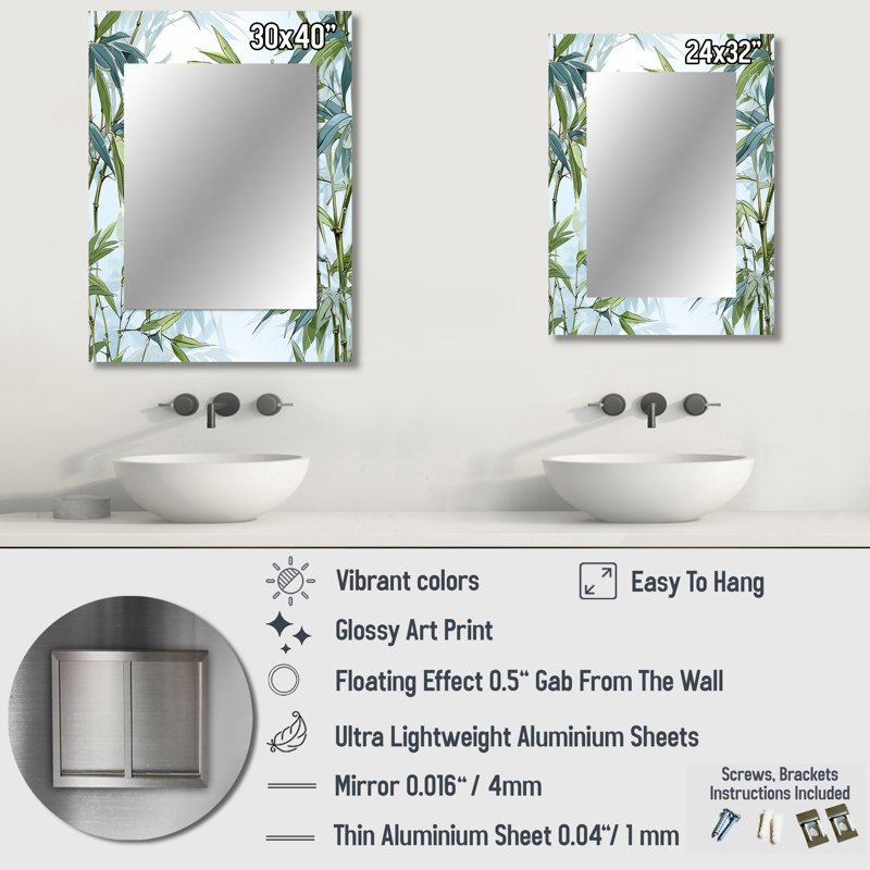 Ahnaleigh bambou tranquillité motif tropical - grand miroir mural tropical, miroir décoratif tropical, impression d'art en métal