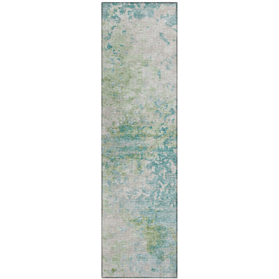 Tapis vert / beige en polyester tissé à la machine Waltrud