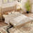Retro Style Platform Bed with Gourd Shaped Headboard-473385977-473385978