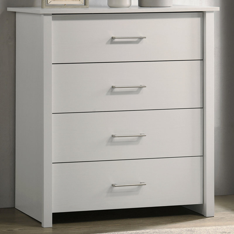 32"W 4-Drawer Chest With Silver Handles, White