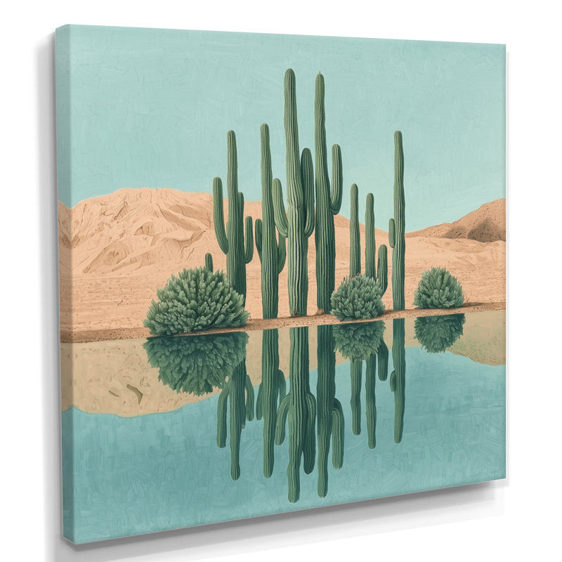 Marzell Cactus and the Desert Oasis II - Cactus, reproduction d'art sur toile encadrée, H 36 po x l 36 po, Toile tendue