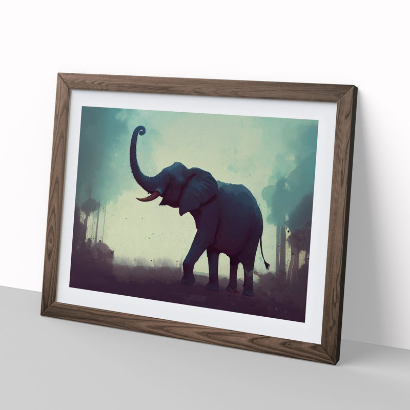 Elephant - Single Picture Frame Print, 46cm H x 64cm W x 2cm D, Walnut 