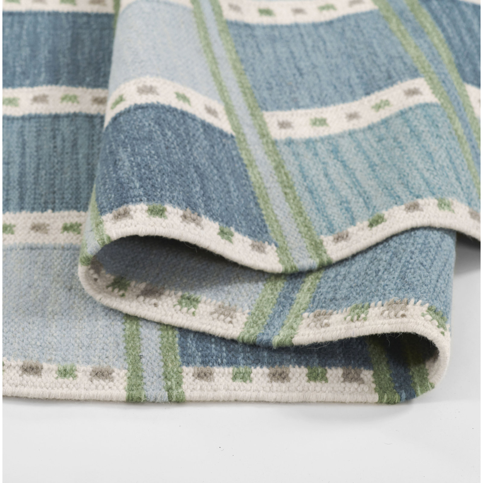Freya Blue Hand-Woven Geometric Wool Rug, Rectangle 9' x 12'