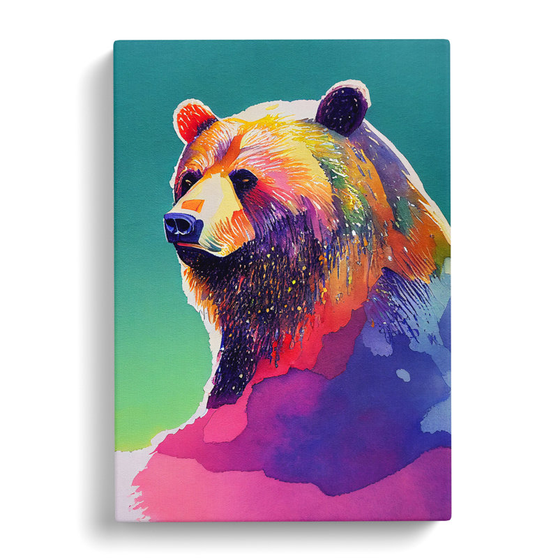 Watercolour Bear - Wrapped Canvas Painting, 50cm H x 35cm W x 3cm D