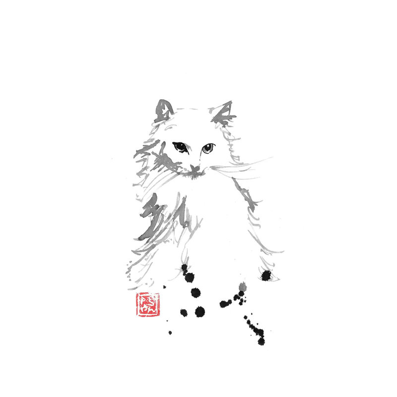 Chat Blanc by Péchane - Print on Canvas, 101.6 cm H x 66.04 cm W x 1.91 cm D, Wrapped Canvas