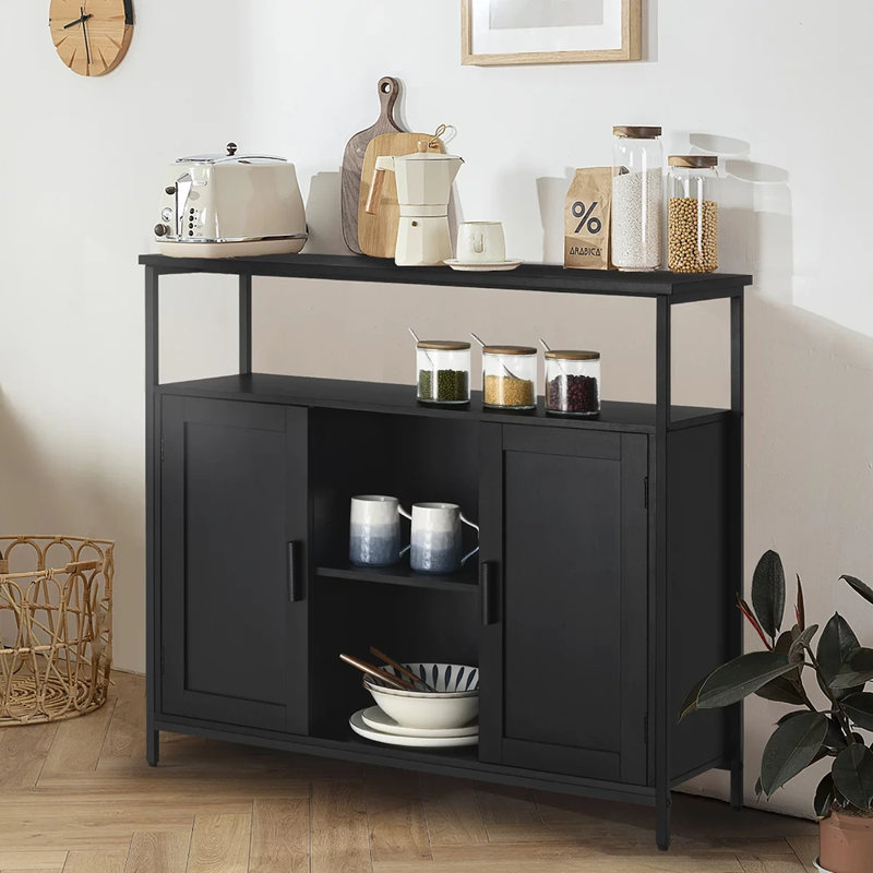 Buffet, armoire de cuisine avec tablettes réglables, Noir