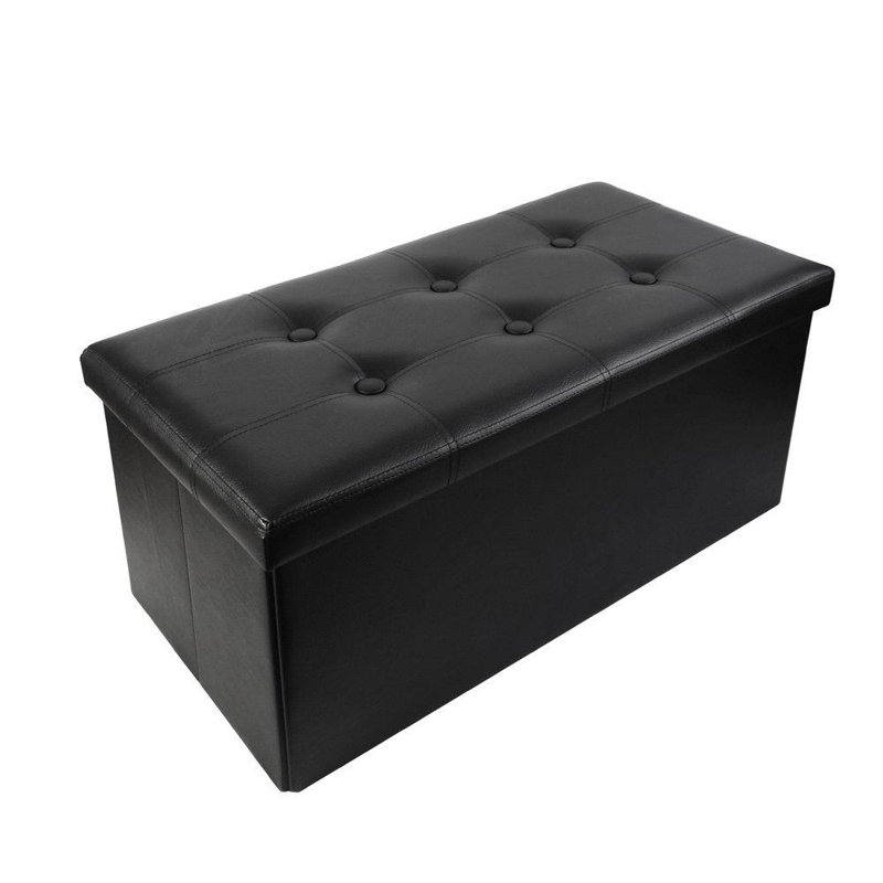 Repose-pieds de rangement rectangulaire en similicuir Jacksana, Similicuir noir
