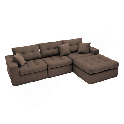Canapé-lit en coin avec méridienne à compression Corduroy, canapé modulaire en forme de L avec éponge à haute densité, canapé convertible sans assemblage requis pour le salon, appartement, chambre d'amis (brun)