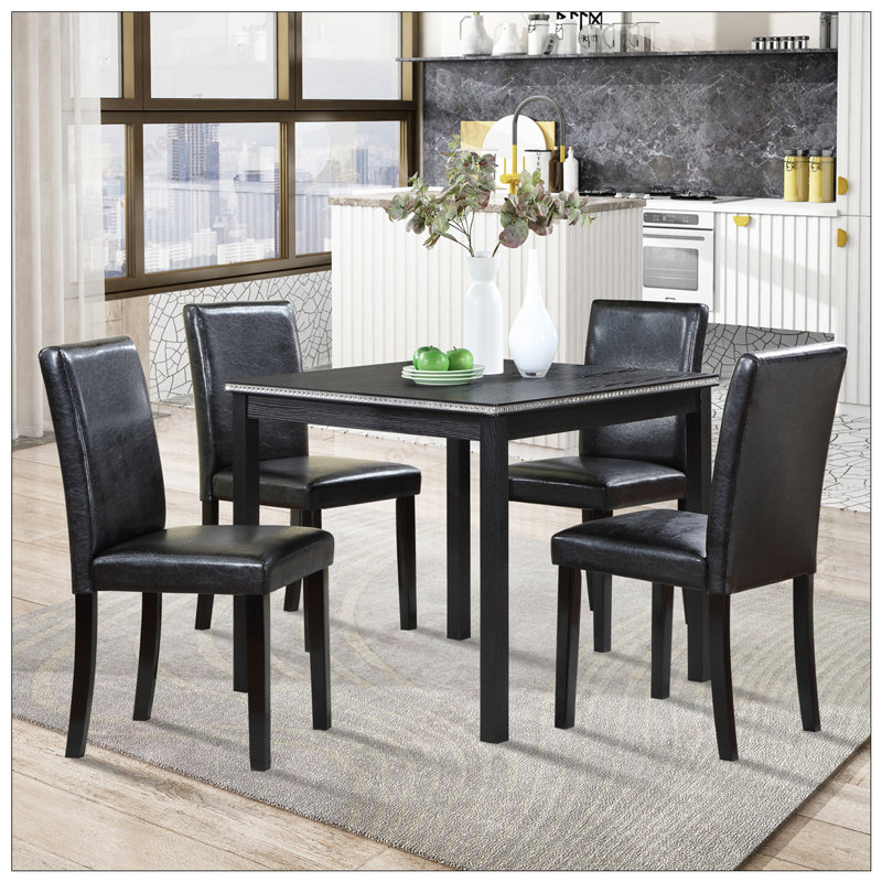 Ensemble de table de salle à manger 5 pièces en bois avec table carrée et chaises rembourrées, décoration en cristal pour une expérience culinaire élégante