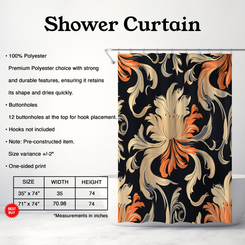 Damask Prestige - Rideau de douche Premium, H 74 po x l 71 po