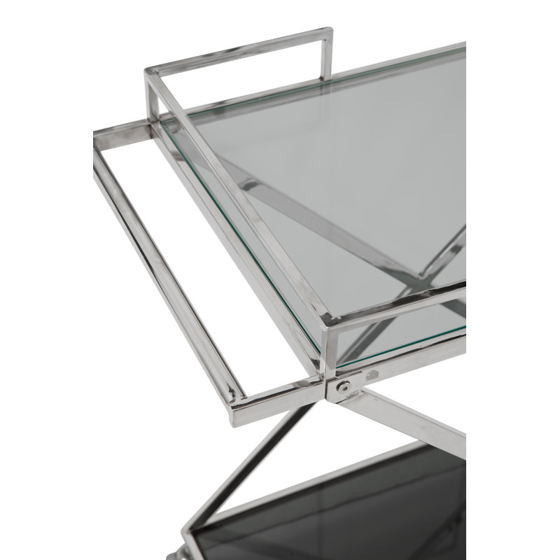 Chariot-bar en verre et métal avec tablette