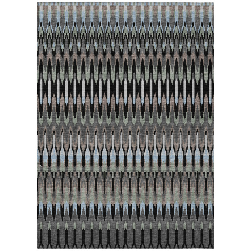 Tapis intérieur / extérieur lavable 5 pi x 8 pi noir et gris Sud-Ouest