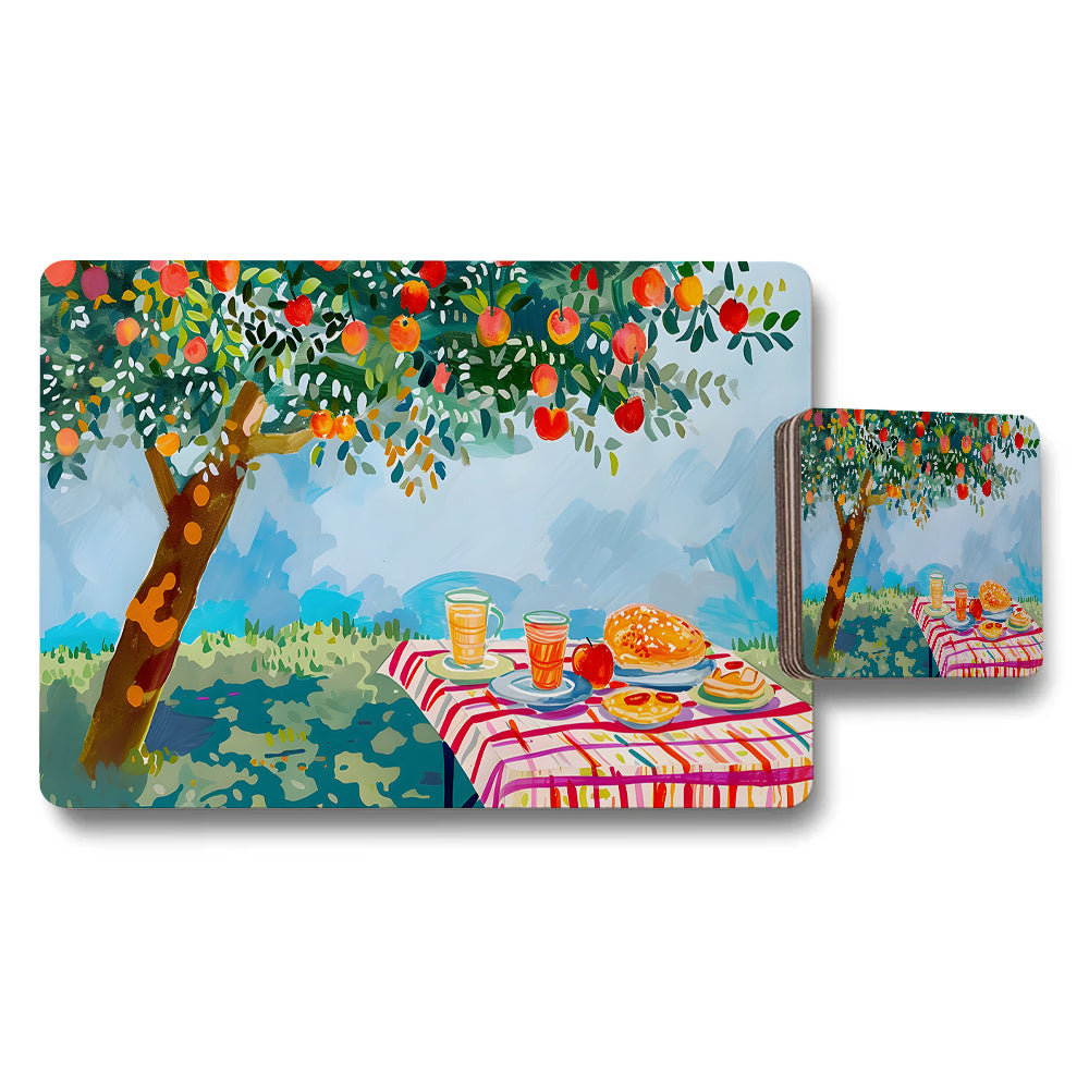 Colorful Fruit Tree Picnic Placemats And Coasters Set