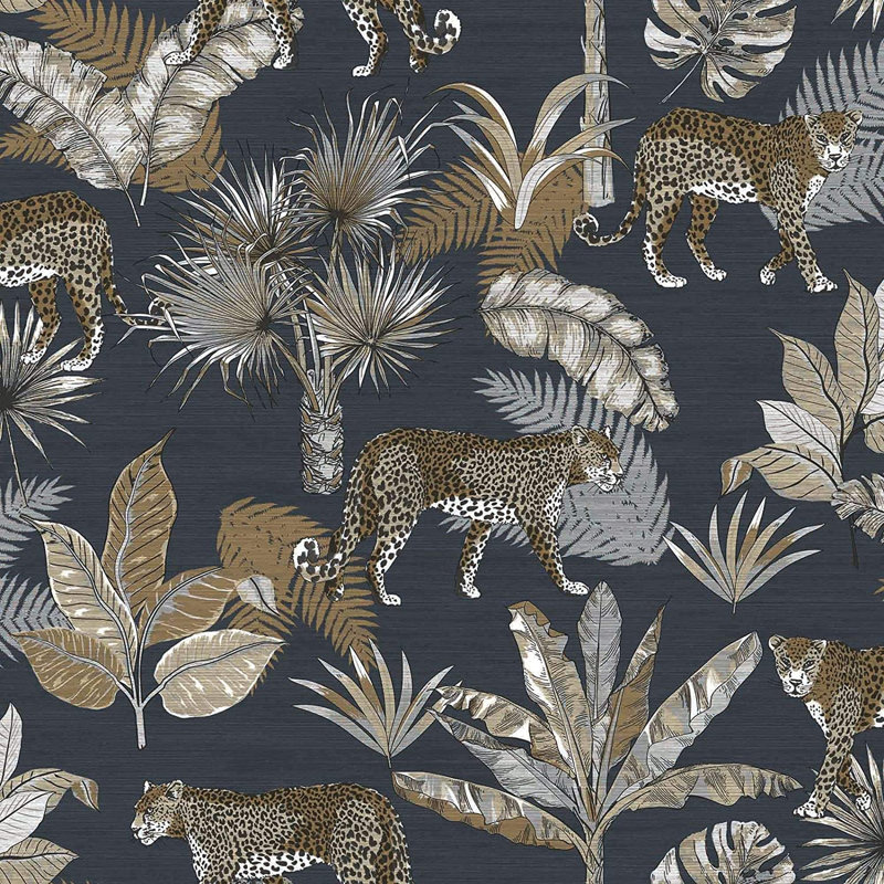 Jungle Fever Leopard 10.05m x 53cm Textured Matte Wallpaper Roll, Navy