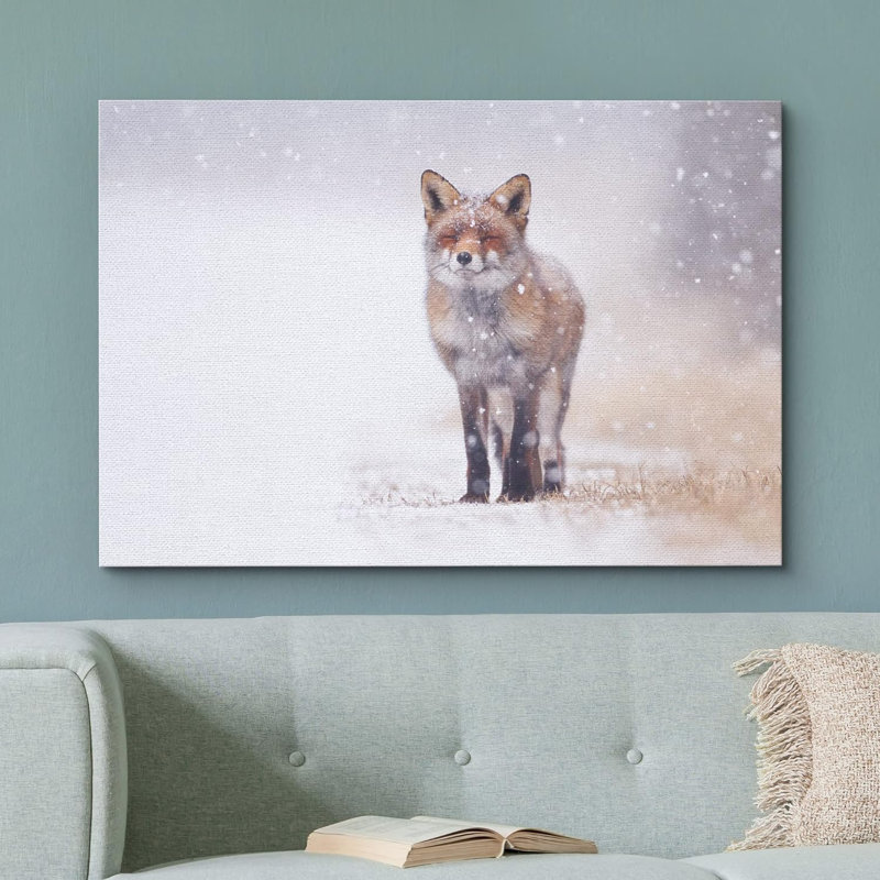 Les animaux renards apprécient la neige, H 24 po x l 36 po x P 1,5 po, Toile tendue