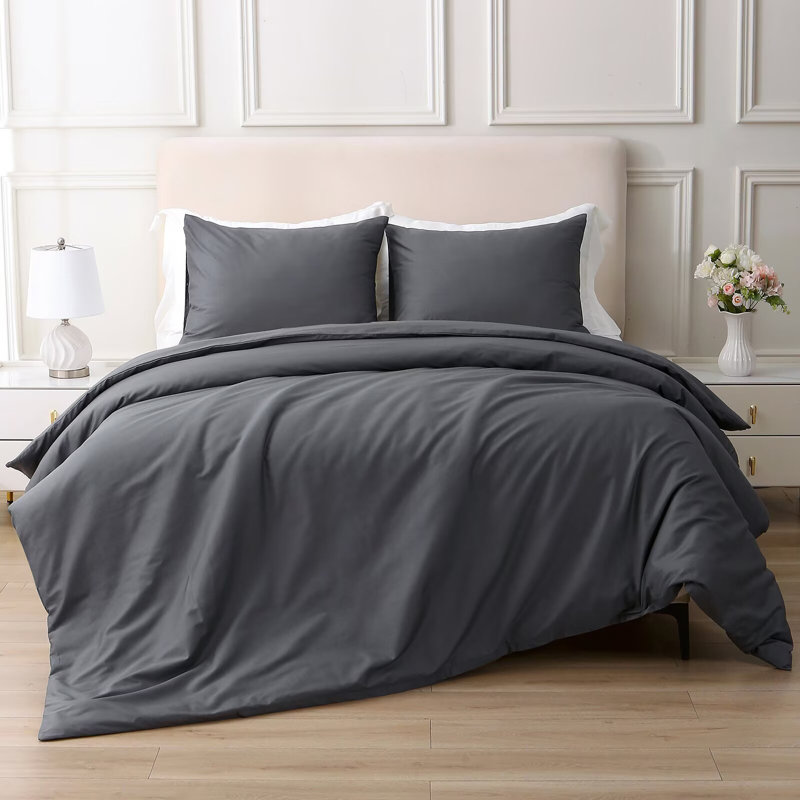 Ensemble de housse de couette 100% coton, Gris, Housse de couette grand et 2 taies d'oreiller stan