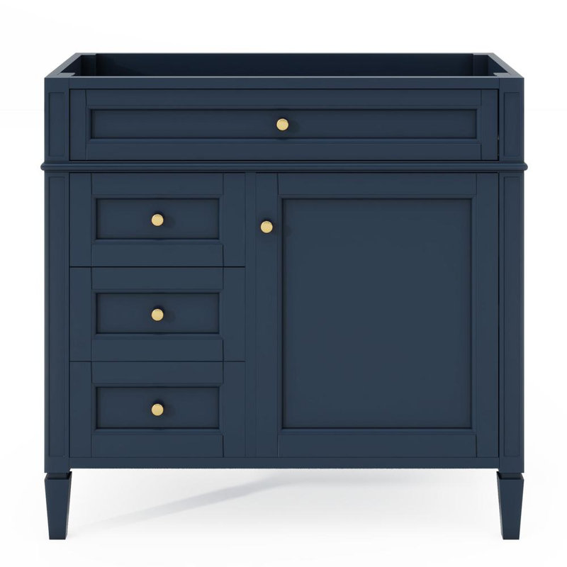 Meuble-lavabo de salle de bain sans lavabo, Bleu, Or