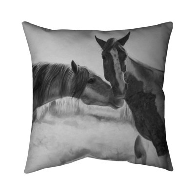 Horses Lover Monochrome White Pillow | Bedroom – Outdoor Throw Pillow with Insert, Weather-Resistant