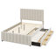 Lit plateforme tapissier avec lit gigogne simple et 3 tiroirs, tissu en lin-336732722