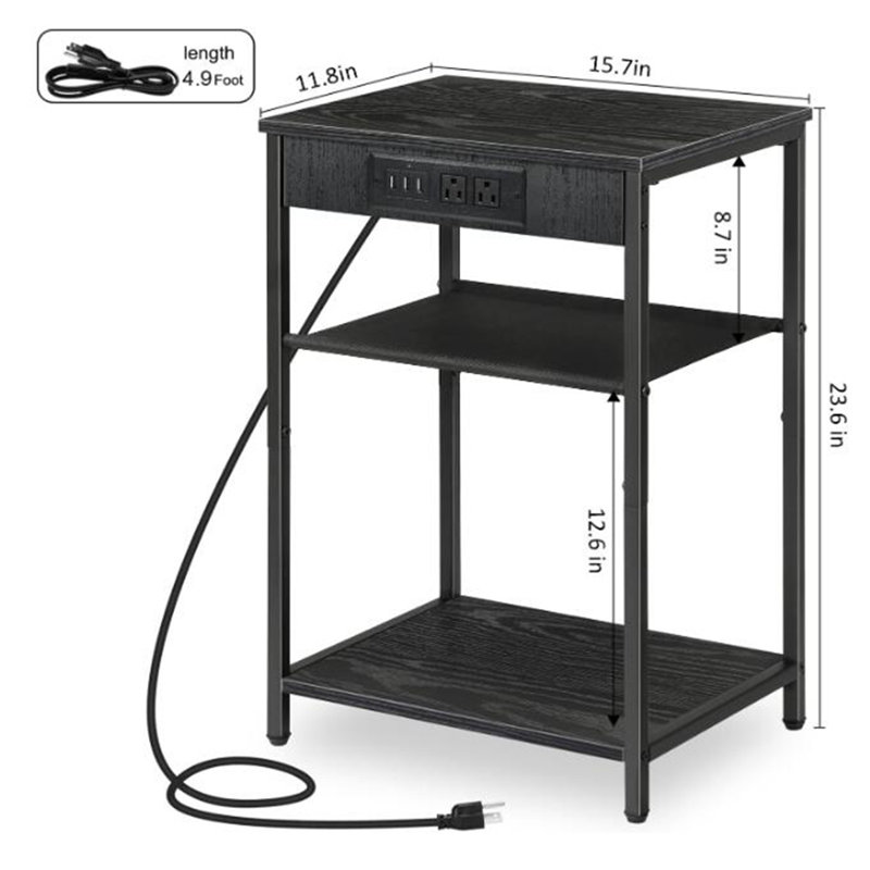 End Table Set and Built-In Outlets, Black