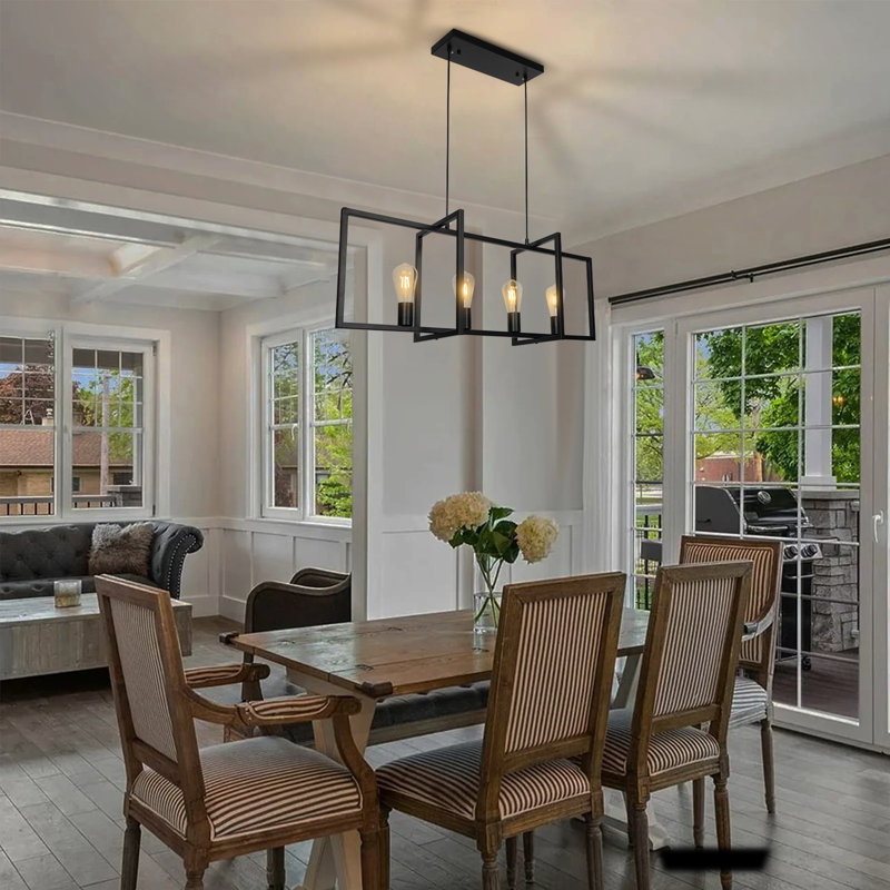 4-Light Kitchen Island Lighting Square / Rectangle Chandelier for Dining Room