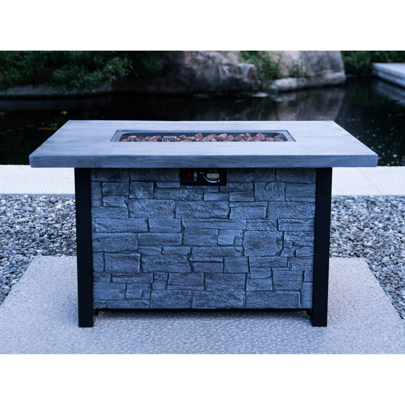 Table d'extérieur pour foyer d'extérieur 44 po x 25 po, 50 000 pi, fibre de verre et fer, conception tendance, haute température, patio noir l 44 po x H 25 po avec gaz propane, style chic, résistant à la chaleur